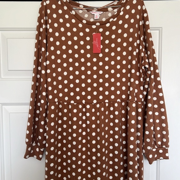 Jillian Harris x Joe Fresh dress. Camel and white polkadot. Women’s LARGE. - Picture 3 of 5